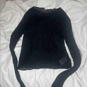 OAK + FORT Black Sheer Long Sleeve Top